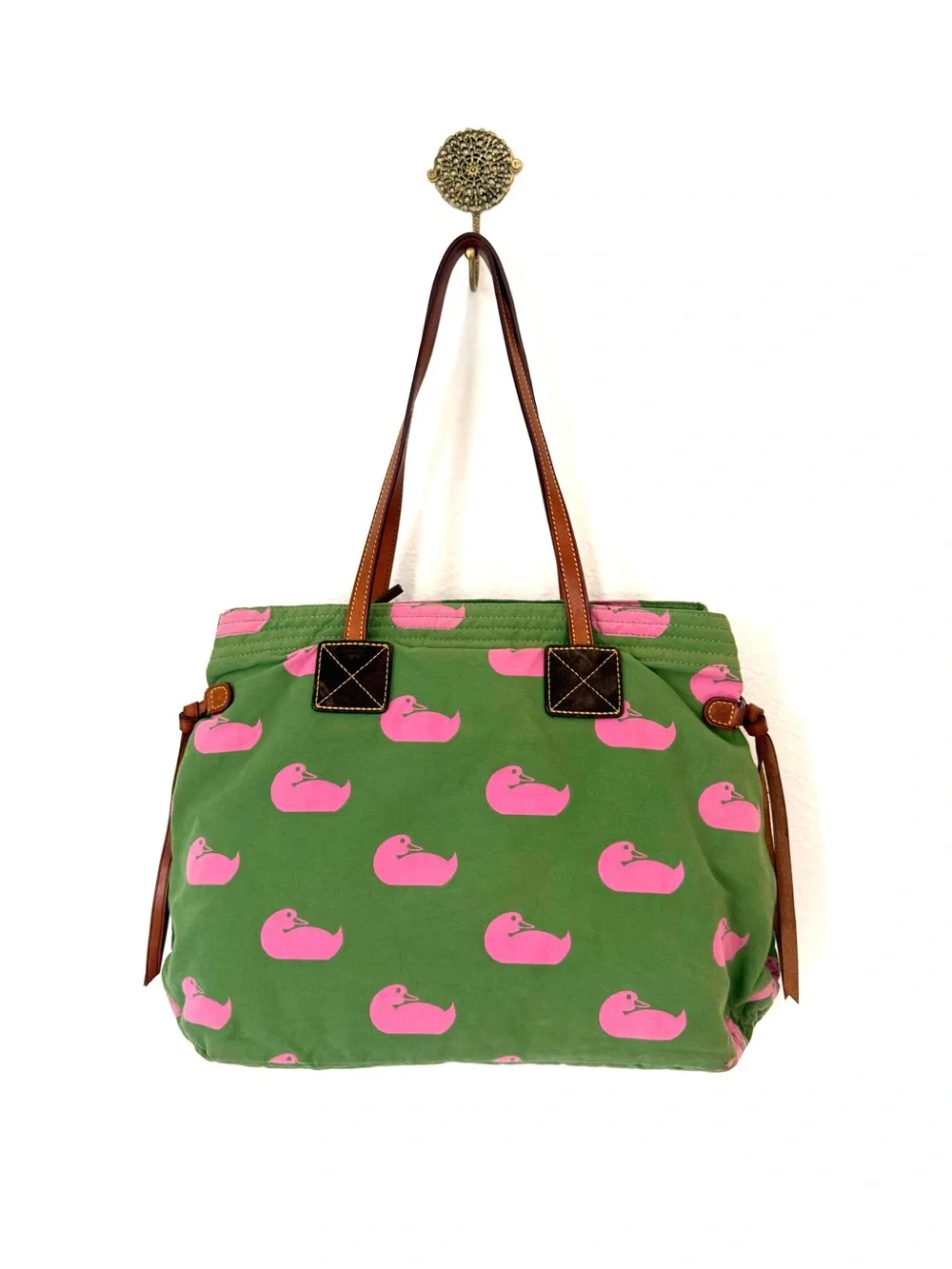 Dooney & Bourke Vintage Y2K Wonder Duck Canvas Tote Green Pink Preppy